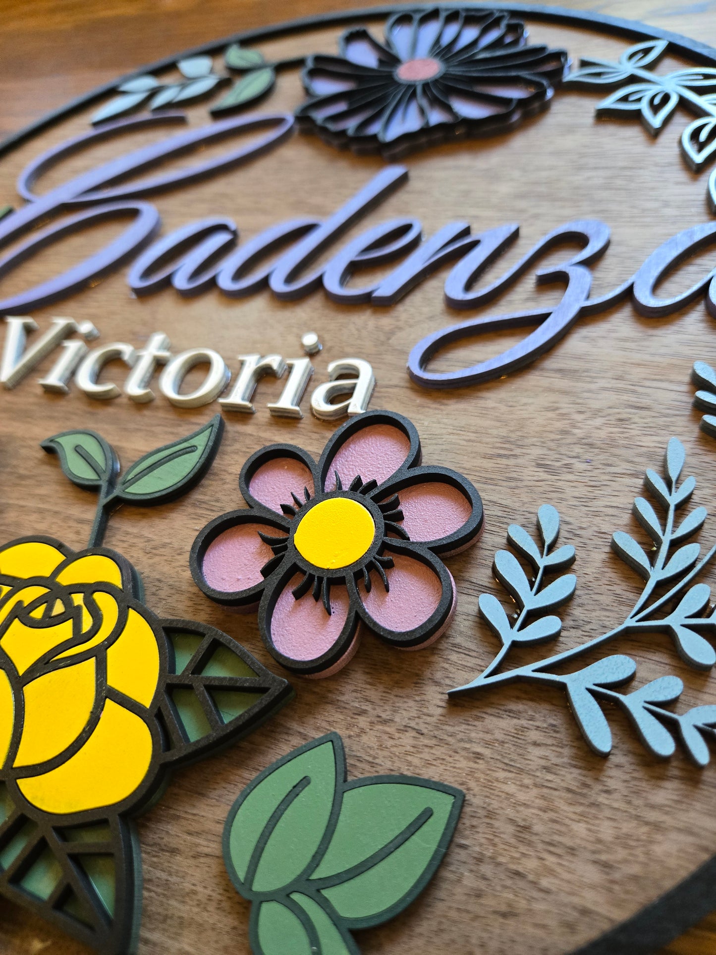 Personalized Wood Flower Name Sign