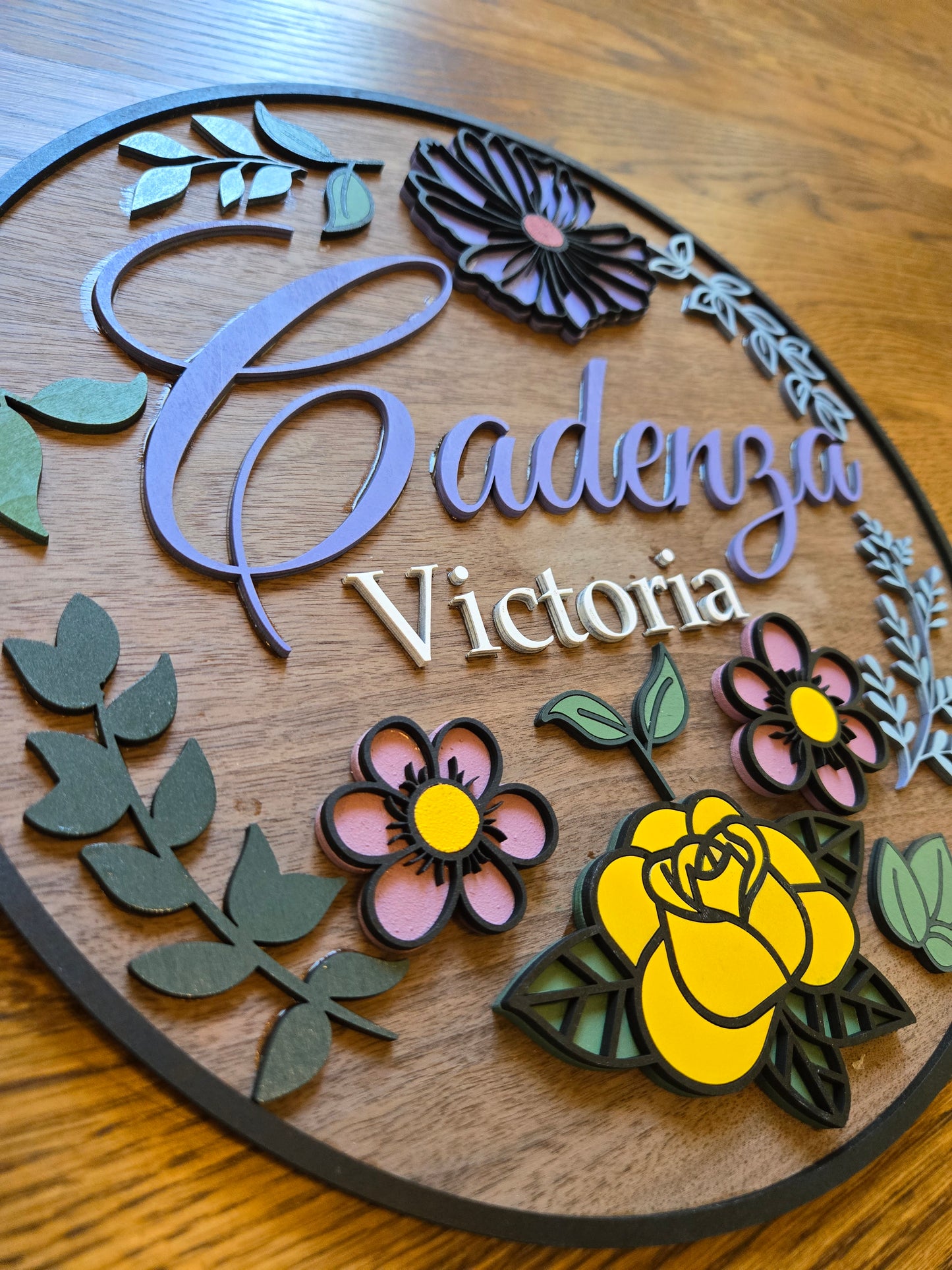 Personalized Wood Flower Name Sign
