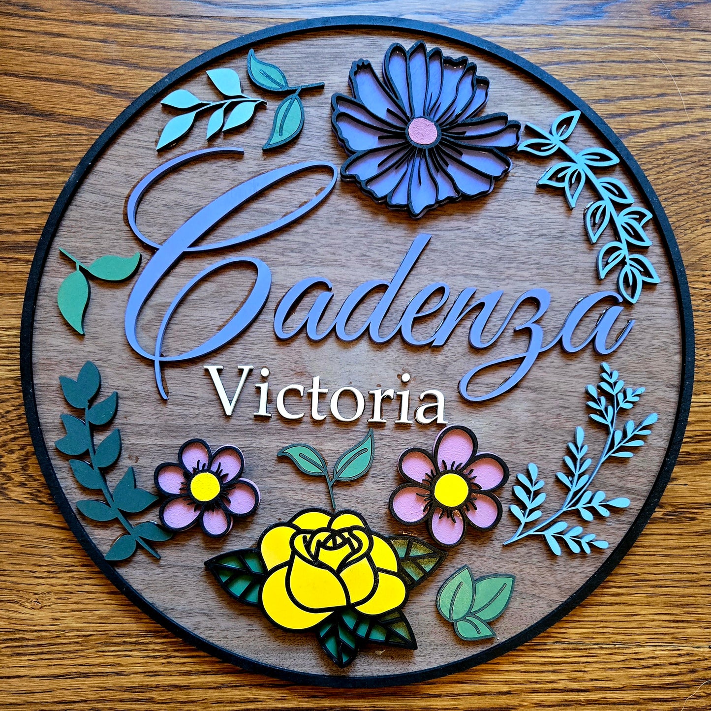 Personalized Wood Flower Name Sign